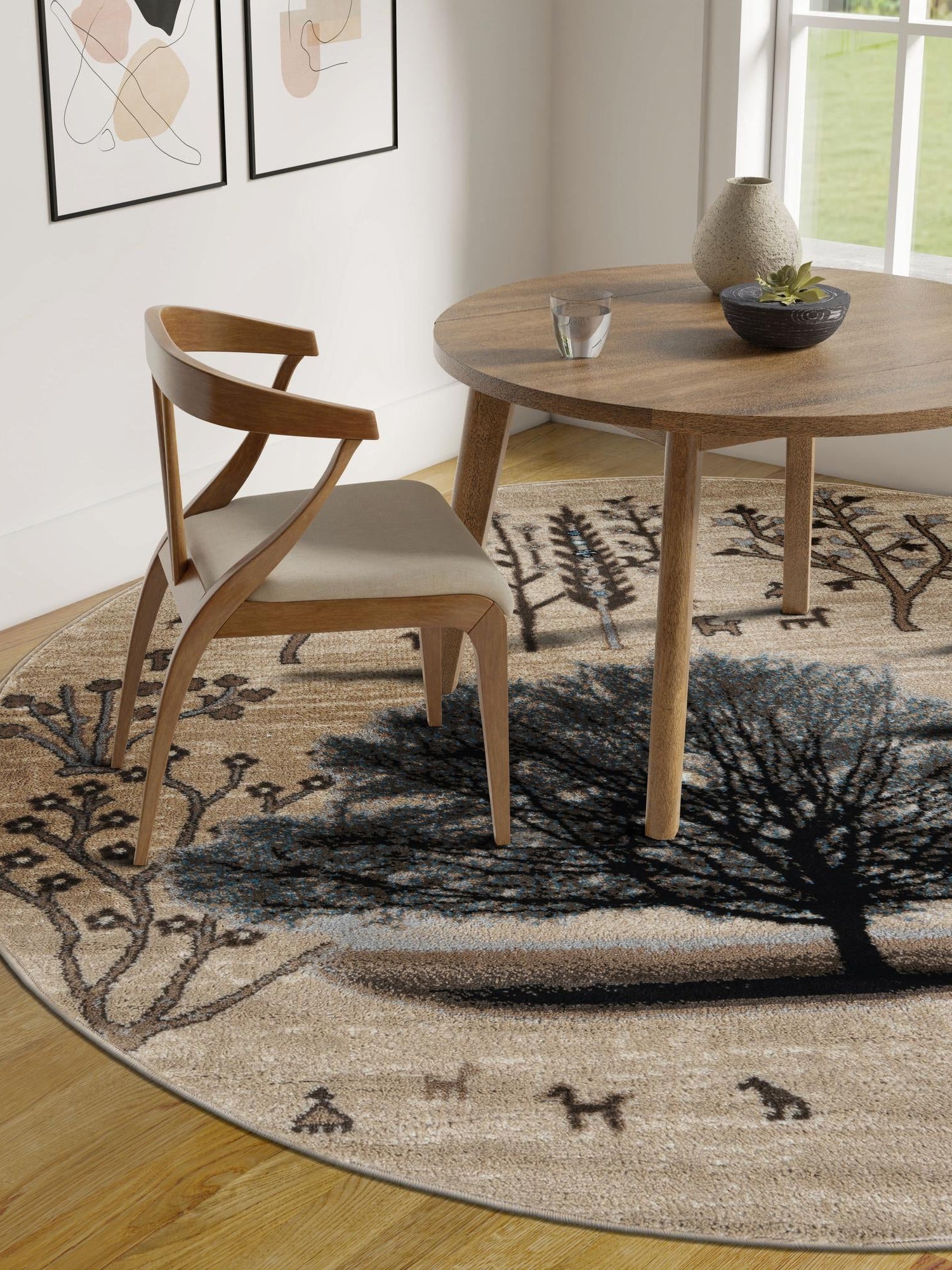 Beige 3' 1 x 3' 1 Laguna Round Area Rug 100% Polypropylene Modern Contemporary Carpet for Bedrooms, Living Room, Dining, Office for Sale at Rug Engine