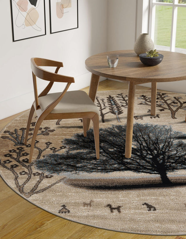 Beige 3' 1 x 3' 1 Laguna Round Area Rug 100% Polypropylene Modern Contemporary Carpet for Bedrooms, Living Room, Dining, Office for Sale at Rug Engine
