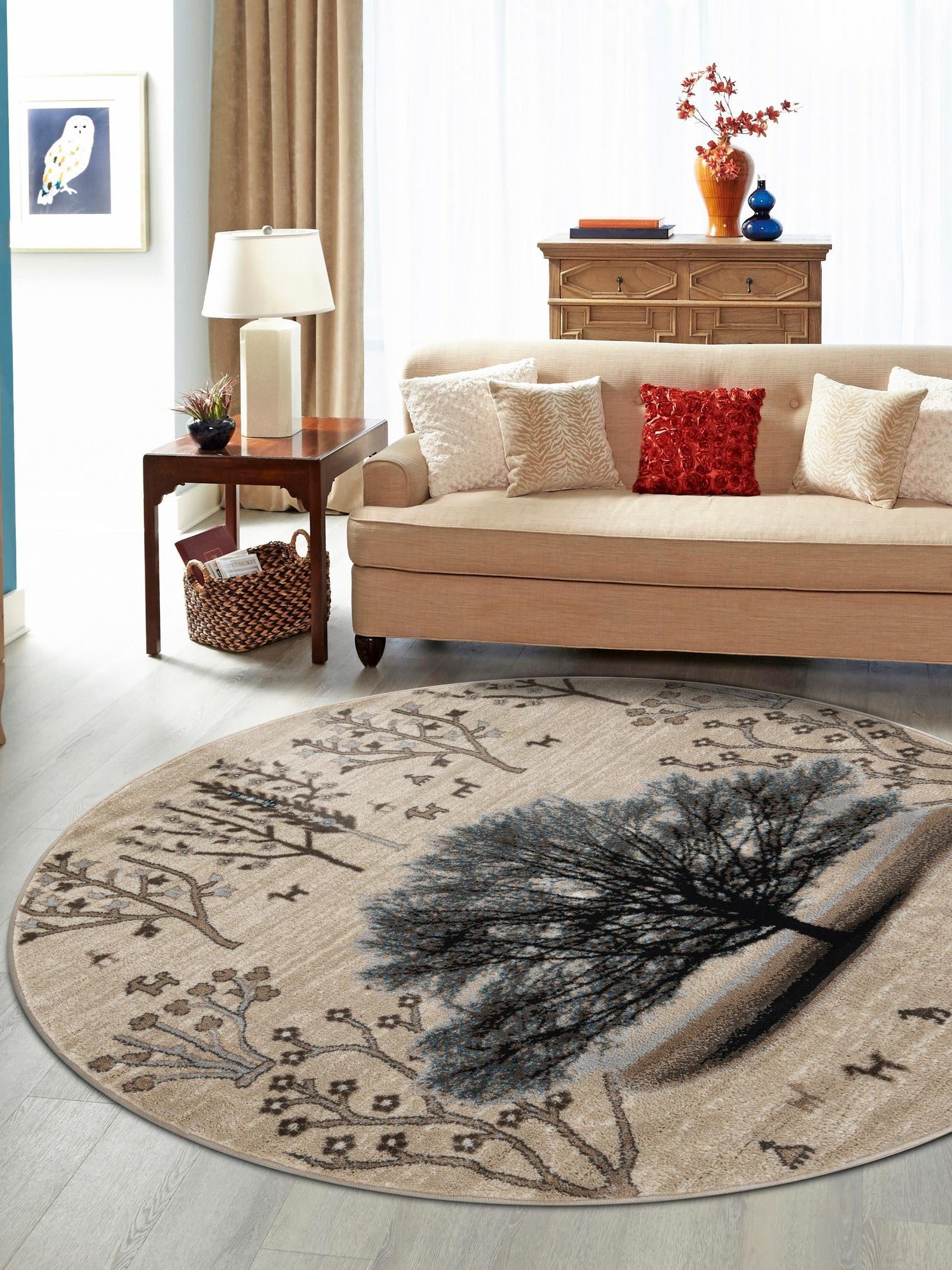 Beige 5' 3 x 5' 3 Laguna Round Area Rug 100% Polypropylene Modern Contemporary Carpet for Bedrooms, Living Room, Dining, Office for Sale at Rug Engine
