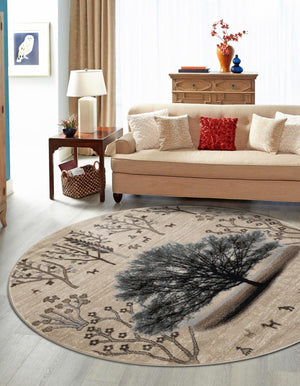 Beige 5' 3 x 5' 3 Laguna Round Area Rug 100% Polypropylene Modern Contemporary Carpet for Bedrooms, Living Room, Dining, Office for Sale at Rug Engine