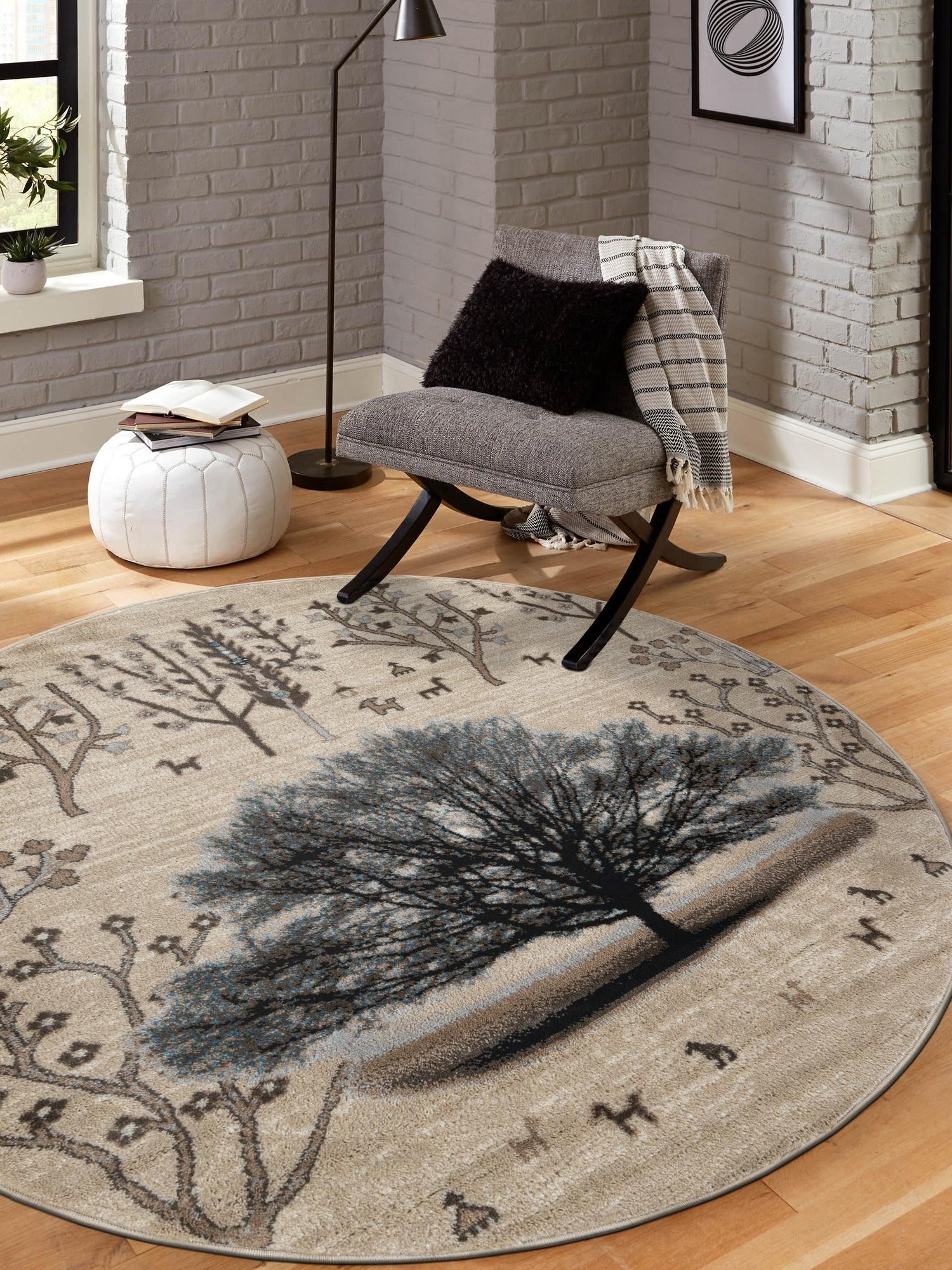 Beige 5' 3 x 5' 3 Laguna Round Area Rug 100% Polypropylene Modern Contemporary Carpet for Bedrooms, Living Room, Dining, Office for Sale at Rug Engine