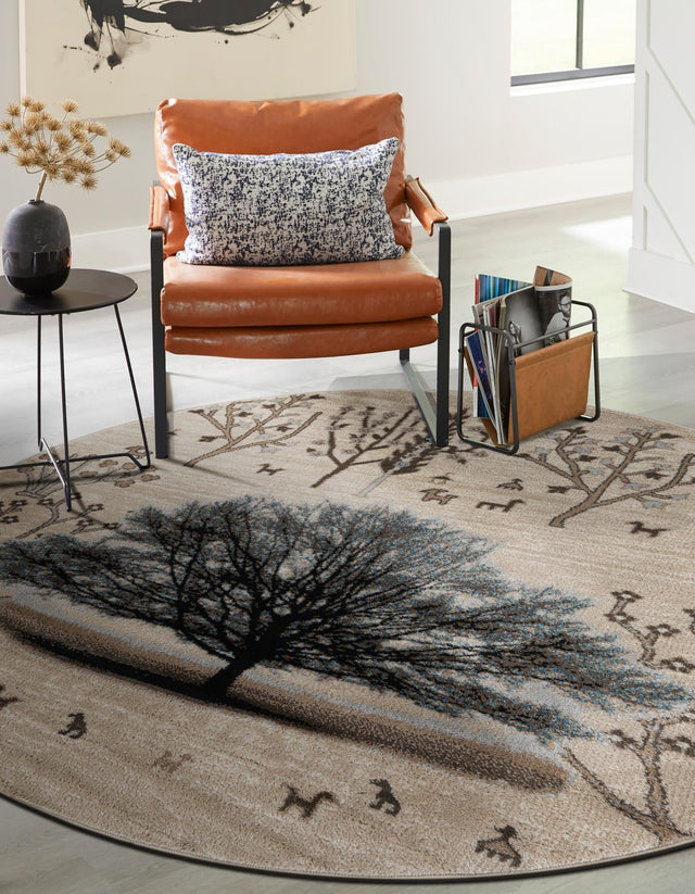 Beige 7' 10 x 7' 10 Laguna Round Area Rug 100% Polypropylene Modern Contemporary Carpet for Bedrooms, Living Room, Dining, Office for Sale at Rug Engine