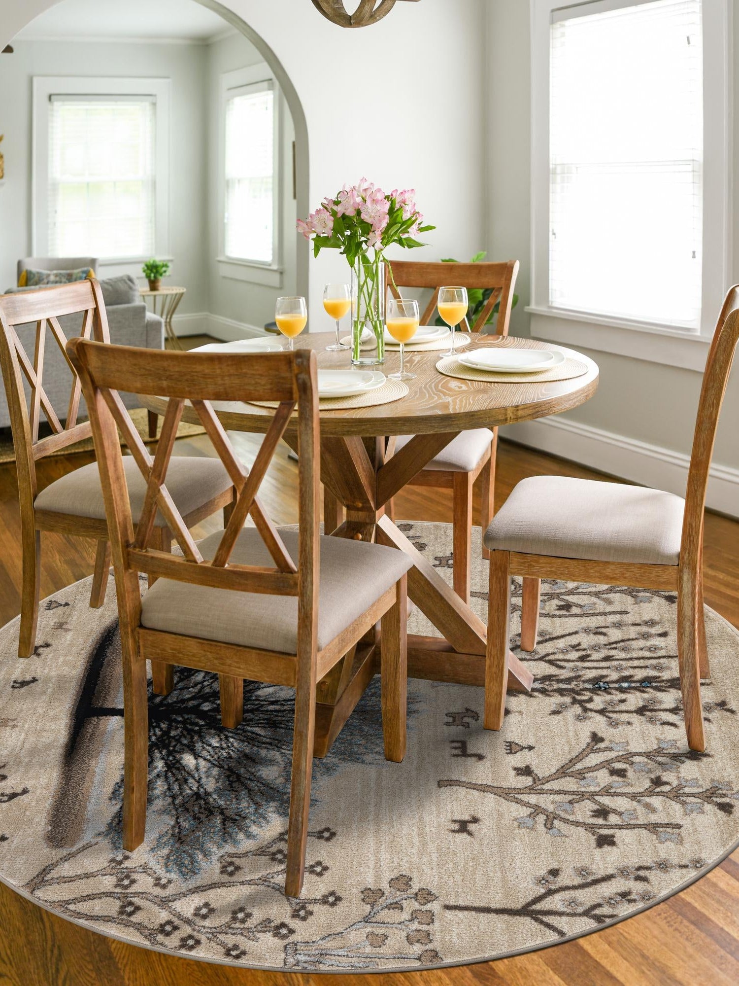 Beige 5' 3 x 5' 3 Laguna Round Area Rug 100% Polypropylene Modern Contemporary Carpet for Bedrooms, Living Room, Dining, Office for Sale at Rug Engine