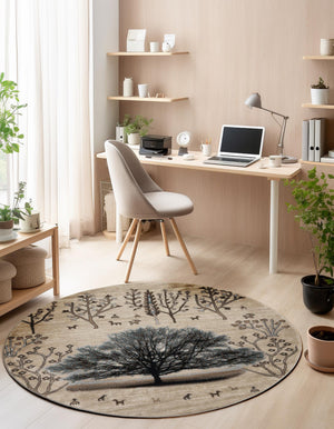 Beige 7' 10 x 7' 10 Laguna Round Area Rug 100% Polypropylene Modern Contemporary Carpet for Bedrooms, Living Room, Dining, Office for Sale at Rug Engine