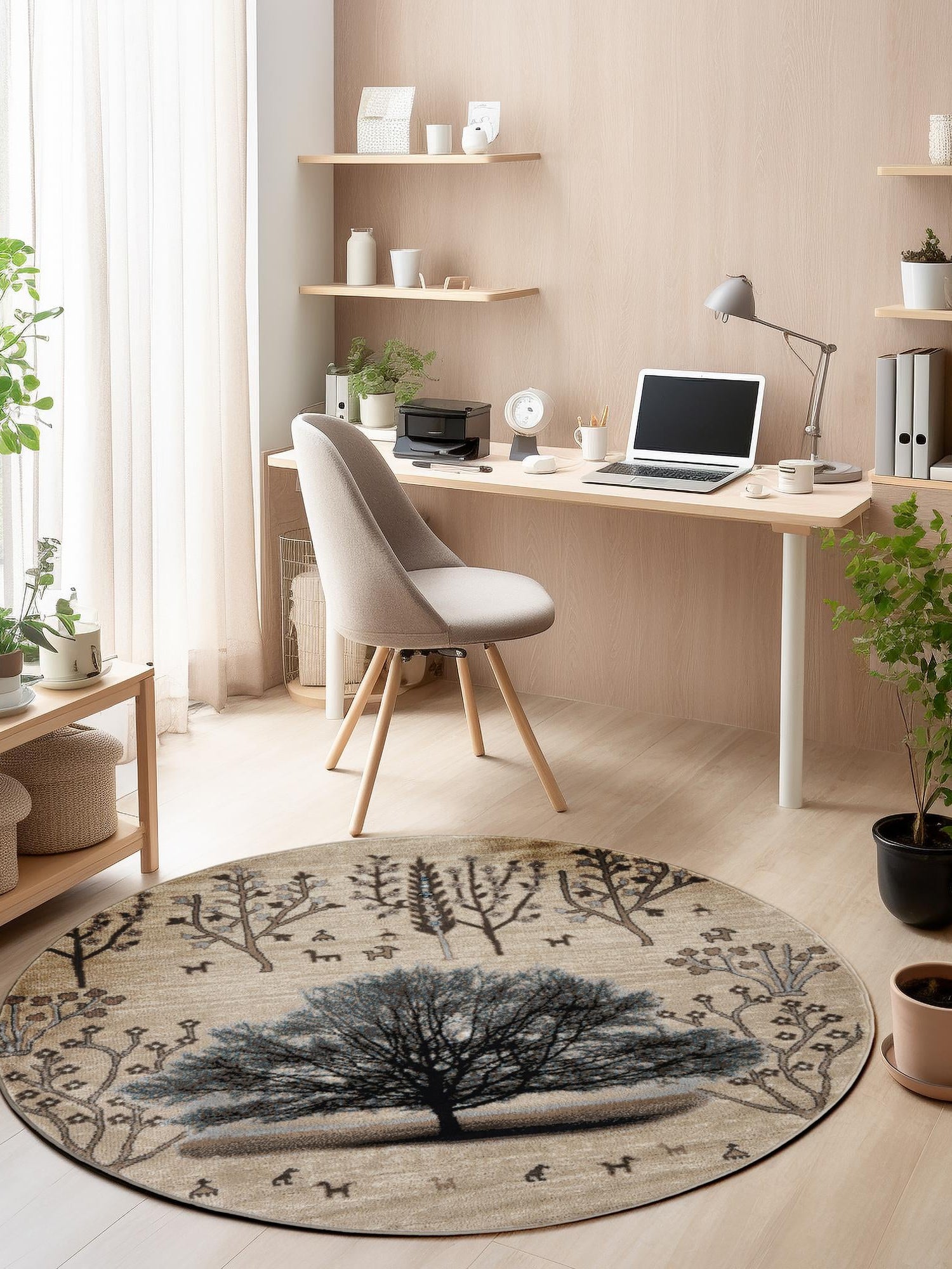 Beige 5' 3 x 5' 3 Laguna Round Area Rug 100% Polypropylene Modern Contemporary Carpet for Bedrooms, Living Room, Dining, Office for Sale at Rug Engine
