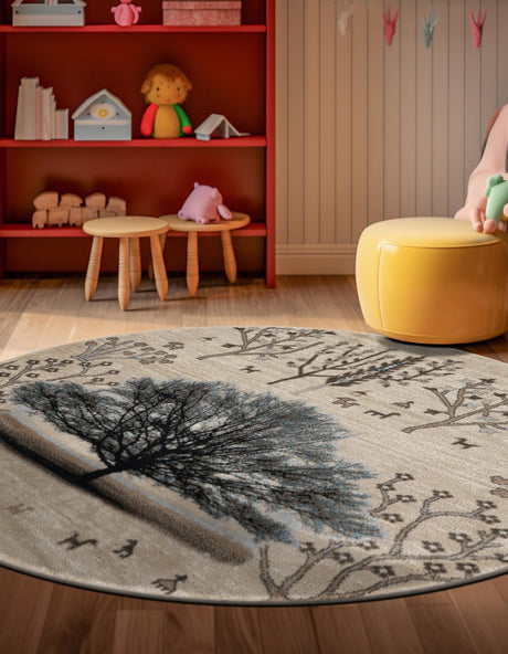 Beige 7' 10 x 7' 10 Laguna Round Area Rug 100% Polypropylene Modern Contemporary Carpet for Bedrooms, Living Room, Dining, Office for Sale at Rug Engine