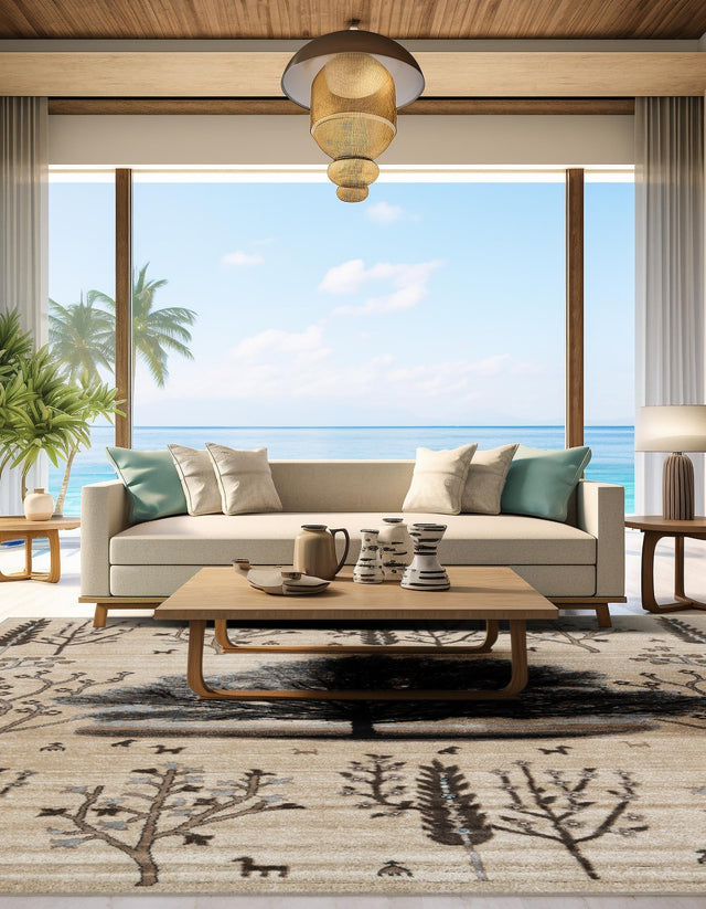 Beige 7' 10 x 7' 10 Laguna Square Area Rug 100% Polypropylene Modern Contemporary Carpet for Bedrooms, Living Room, Dining, Office for Sale at Rug Engine