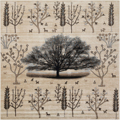 Beige 7' 10 x 7' 10 Laguna Square Area Rug 100% Polypropylene Modern Contemporary Carpet for Bedrooms, Living Room, Dining, Office for Sale at Rug Engine