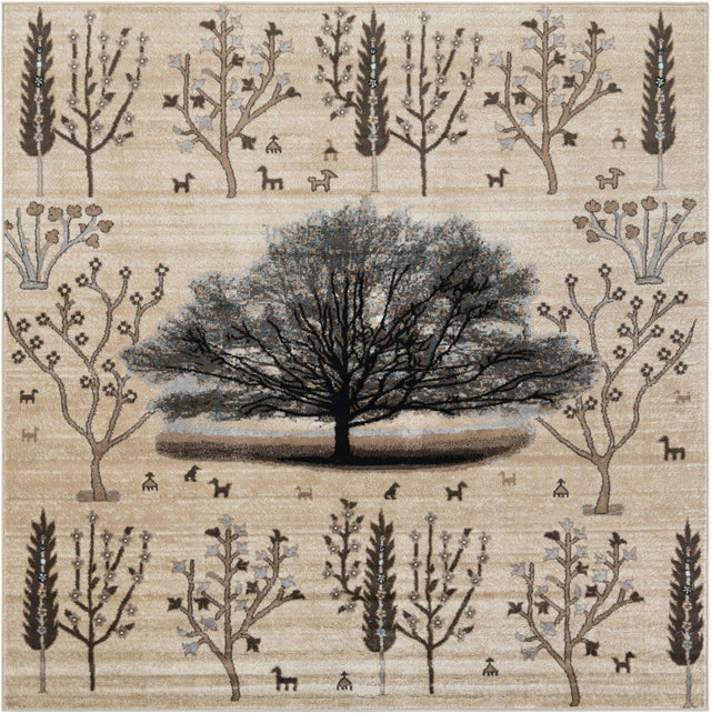 Beige 7' 10 x 7' 10 Laguna Square Area Rug 100% Polypropylene Modern Contemporary Carpet for Bedrooms, Living Room, Dining, Office for Sale at Rug Engine
