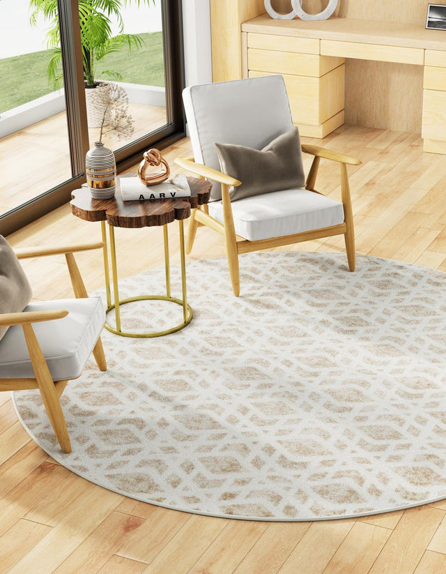 Ivory 5' 3 x 5' 3 Laguna Round Area Rug 100% Polypropylene Modern Contemporary Carpet for Bedrooms, Living Room, Dining, Office for Sale at Rug Engine