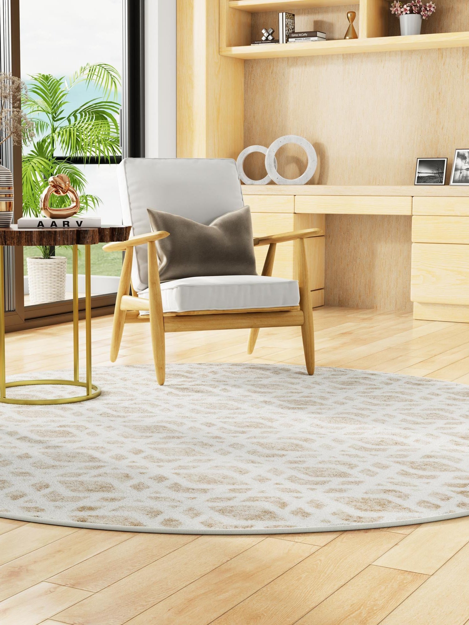 Ivory 5' 3 x 5' 3 Laguna Round Area Rug 100% Polypropylene Modern Contemporary Carpet for Bedrooms, Living Room, Dining, Office for Sale at Rug Engine