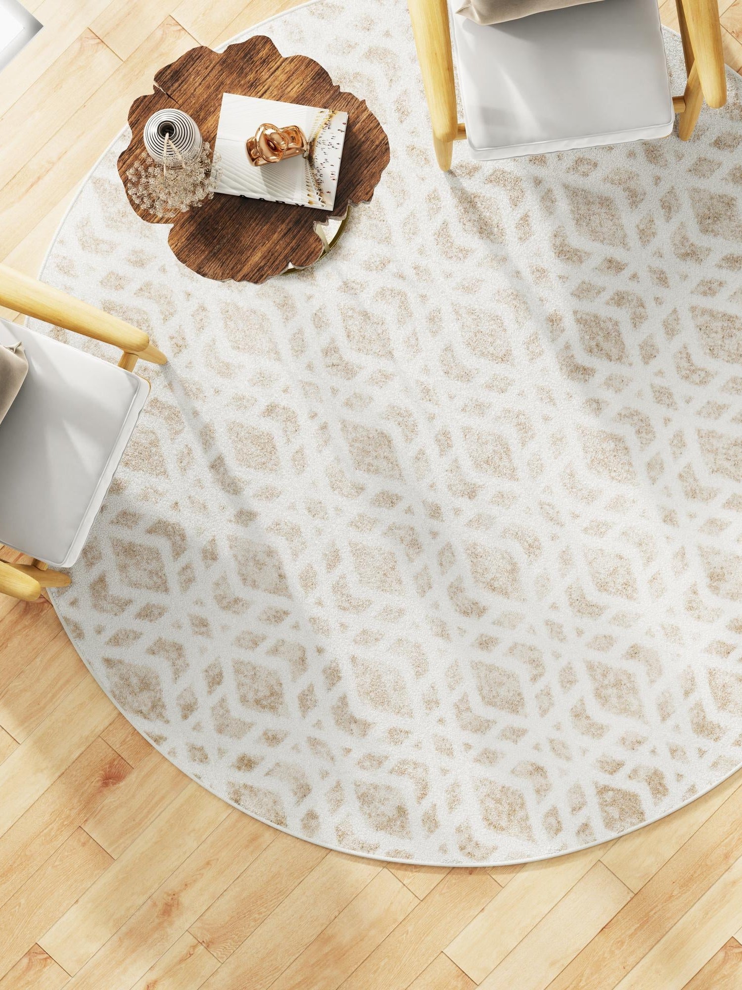 Ivory 5' 3 x 5' 3 Laguna Round Area Rug 100% Polypropylene Modern Contemporary Carpet for Bedrooms, Living Room, Dining, Office for Sale at Rug Engine