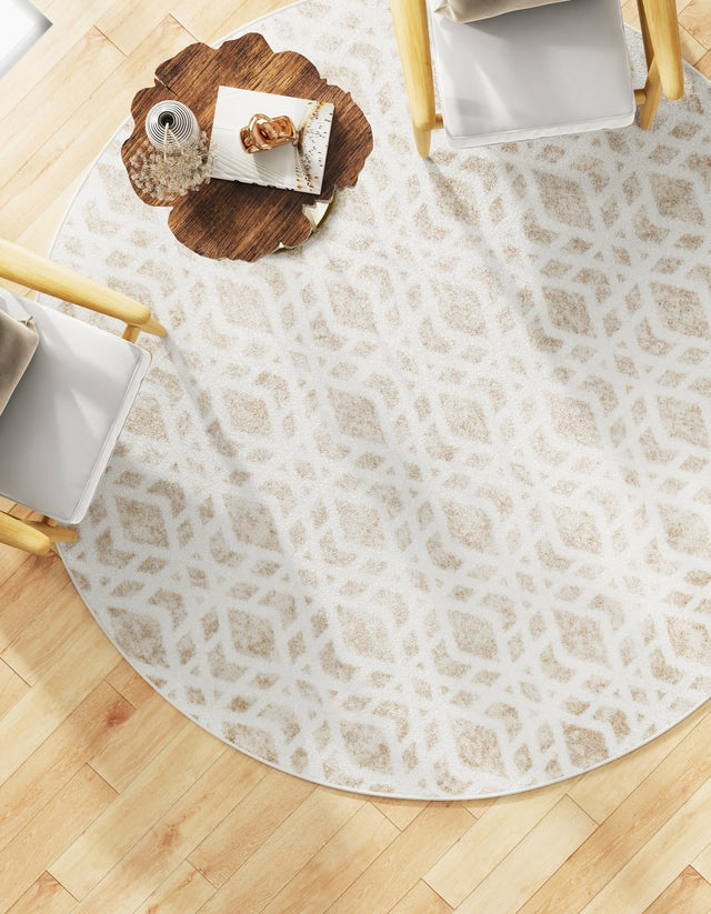 Ivory 5' 3 x 5' 3 Laguna Round Area Rug 100% Polypropylene Modern Contemporary Carpet for Bedrooms, Living Room, Dining, Office for Sale at Rug Engine