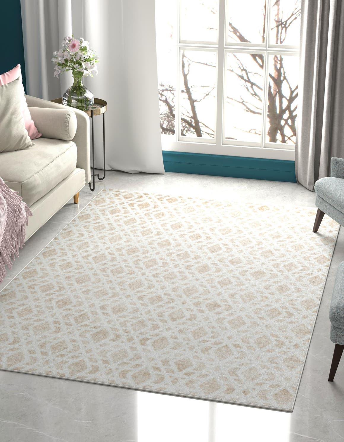 Ivory 4' 1 x 6' 1 Laguna Rectangle Area Rug 100% Polypropylene Modern Contemporary Carpet for Bedrooms, Living Room, Dining, Office for Sale at Rug Engine