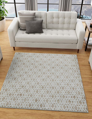 Ivory 7' 10 x 7' 10 Laguna Square Area Rug 100% Polypropylene Modern Contemporary Carpet for Bedrooms, Living Room, Dining, Office for Sale at Rug Engine