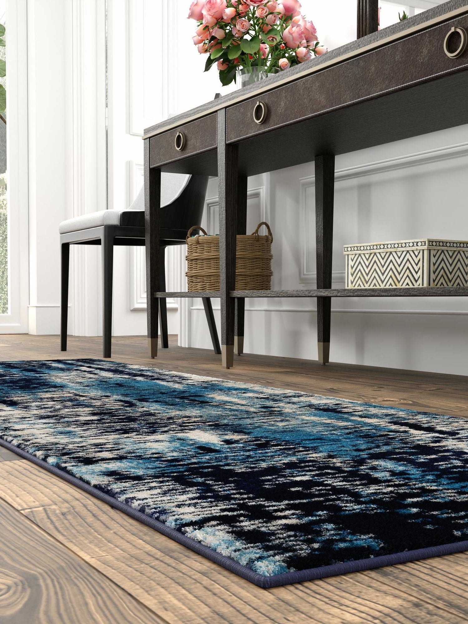 Navy Blue 2' 7 x 8' Laguna Runner Area Rug 100% Polypropylene Modern Contemporary Carpet for Bedrooms, Living Room, Dining, Office for Sale at Rug Engine