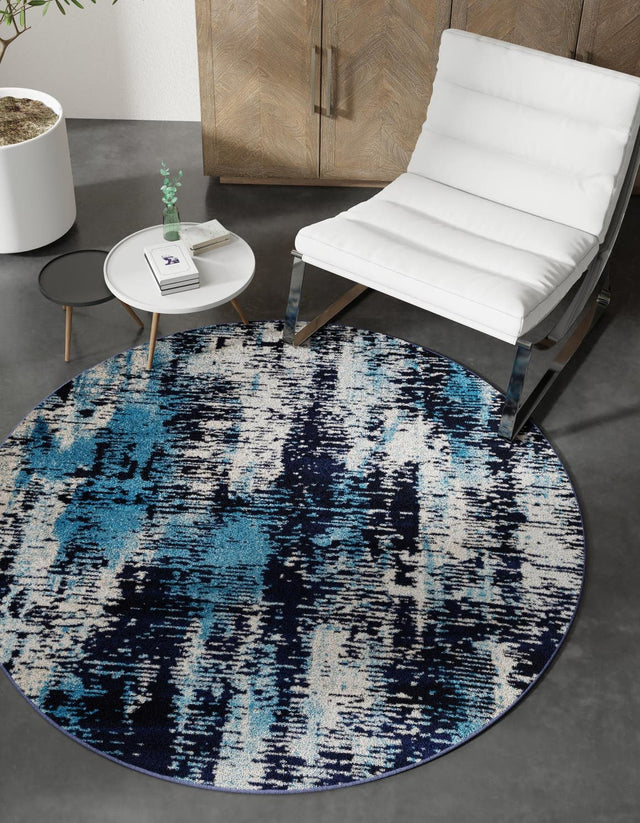 Navy Blue 5' 3 x 5' 3 Laguna Round Area Rug 100% Polypropylene Modern Contemporary Carpet for Bedrooms, Living Room, Dining, Office for Sale at Rug Engine
