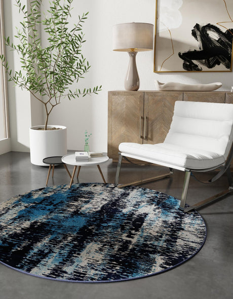 Navy Blue 5' 3 x 5' 3 Laguna Round Area Rug 100% Polypropylene Modern Contemporary Carpet for Bedrooms, Living Room, Dining, Office for Sale at Rug Engine