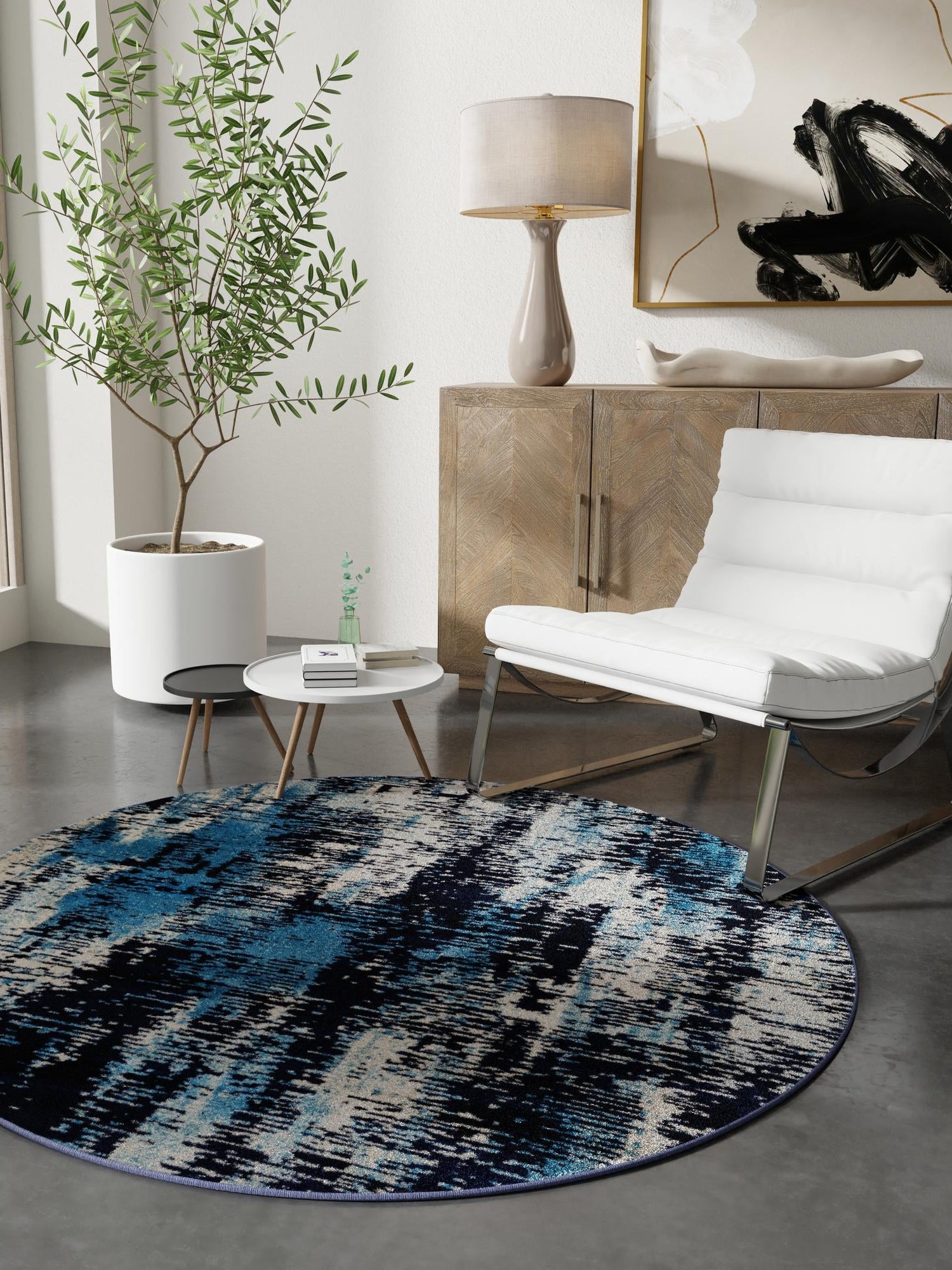 Navy Blue 7' 10 x 7' 10 Laguna Round Area Rug 100% Polypropylene Modern Contemporary Carpet for Bedrooms, Living Room, Dining, Office for Sale at Rug Engine