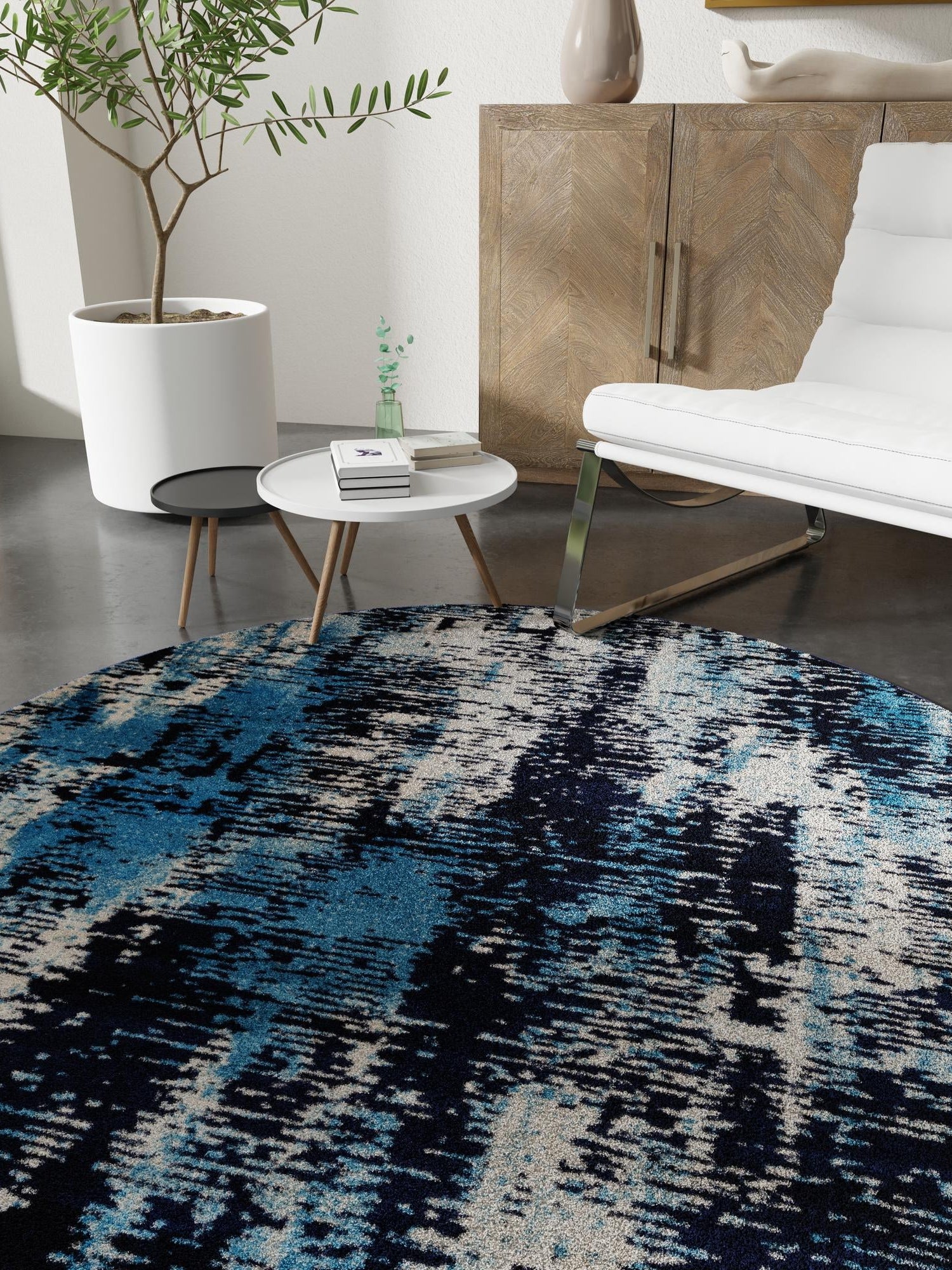 Navy Blue 7' 10 x 7' 10 Laguna Round Area Rug 100% Polypropylene Modern Contemporary Carpet for Bedrooms, Living Room, Dining, Office for Sale at Rug Engine