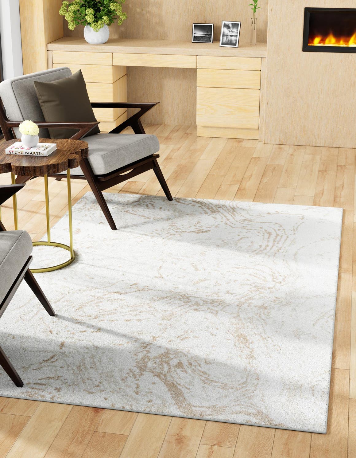 Ivory 6' 1 x 9' Laguna Rectangle Area Rug 100% Polypropylene Modern Contemporary Carpet for Bedrooms, Living Room, Dining, Office for Sale at Rug Engine