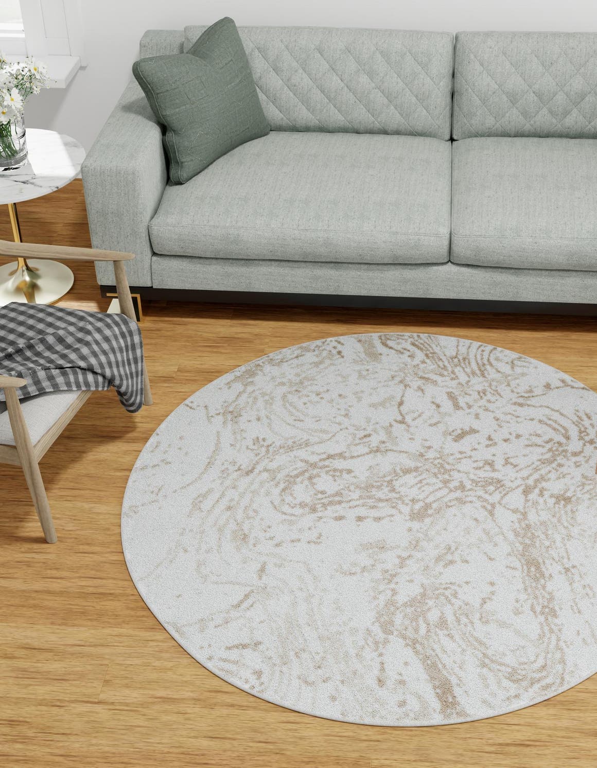 Ivory 5' 3 x 5' 3 Laguna Round Area Rug 100% Polypropylene Modern Contemporary Carpet for Bedrooms, Living Room, Dining, Office for Sale at Rug Engine