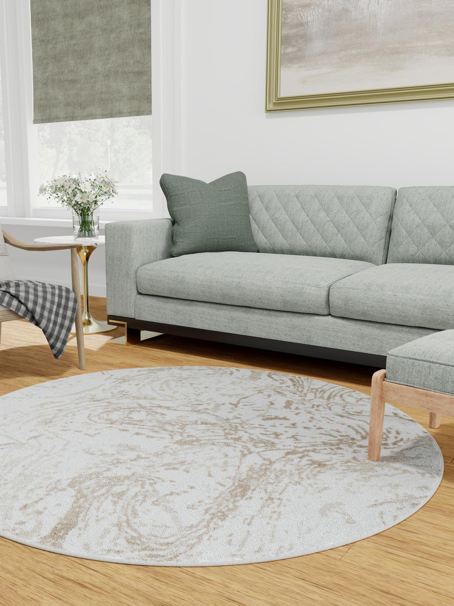 Ivory 5' 3 x 5' 3 Laguna Round Area Rug 100% Polypropylene Modern Contemporary Carpet for Bedrooms, Living Room, Dining, Office for Sale at Rug Engine