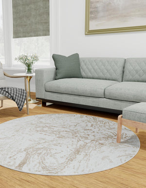 Ivory 5' 3 x 5' 3 Laguna Round Area Rug 100% Polypropylene Modern Contemporary Carpet for Bedrooms, Living Room, Dining, Office for Sale at Rug Engine