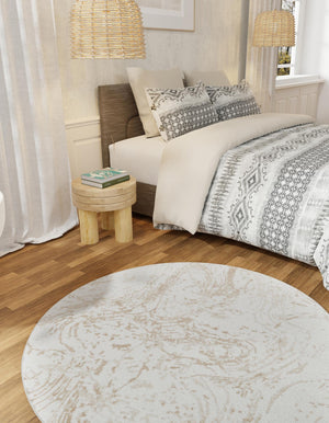 Ivory 3' 1 x 3' 1 Laguna Round Area Rug 100% Polypropylene Modern Contemporary Carpet for Bedrooms, Living Room, Dining, Office for Sale at Rug Engine