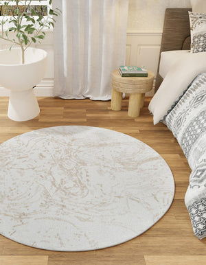 Ivory 7' 10 x 7' 10 Laguna Round Area Rug 100% Polypropylene Modern Contemporary Carpet for Bedrooms, Living Room, Dining, Office for Sale at Rug Engine