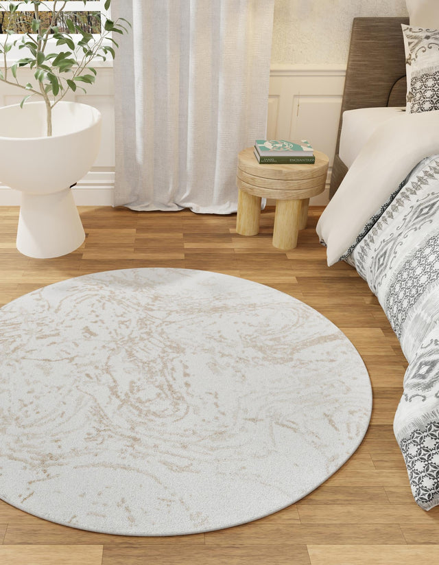 Ivory 7' 10 x 7' 10 Laguna Round Area Rug 100% Polypropylene Modern Contemporary Carpet for Bedrooms, Living Room, Dining, Office for Sale at Rug Engine