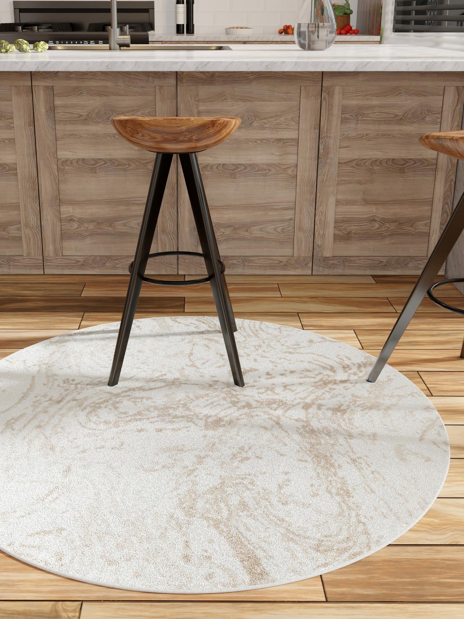 Ivory 5' 3 x 5' 3 Laguna Round Area Rug 100% Polypropylene Modern Contemporary Carpet for Bedrooms, Living Room, Dining, Office for Sale at Rug Engine