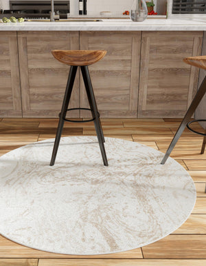 Ivory 5' 3 x 5' 3 Laguna Round Area Rug 100% Polypropylene Modern Contemporary Carpet for Bedrooms, Living Room, Dining, Office for Sale at Rug Engine