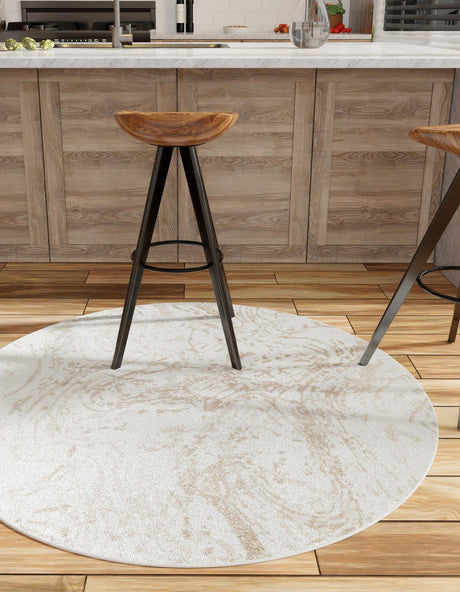 Ivory 5' 3 x 5' 3 Laguna Round Area Rug 100% Polypropylene Modern Contemporary Carpet for Bedrooms, Living Room, Dining, Office for Sale at Rug Engine