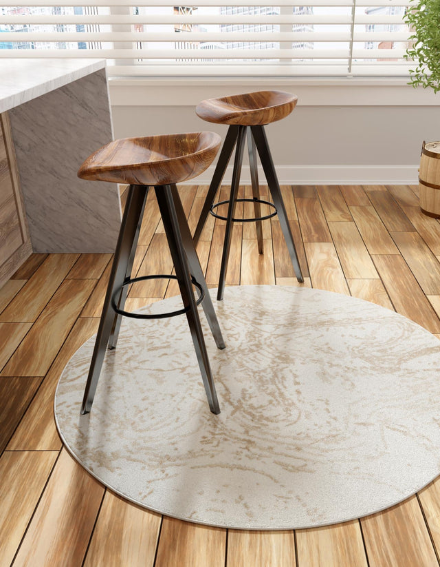 Ivory 5' 3 x 5' 3 Laguna Round Area Rug 100% Polypropylene Modern Contemporary Carpet for Bedrooms, Living Room, Dining, Office for Sale at Rug Engine