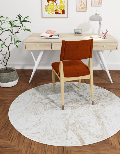 Ivory 7' 10 x 7' 10 Laguna Round Area Rug 100% Polypropylene Modern Contemporary Carpet for Bedrooms, Living Room, Dining, Office for Sale at Rug Engine
