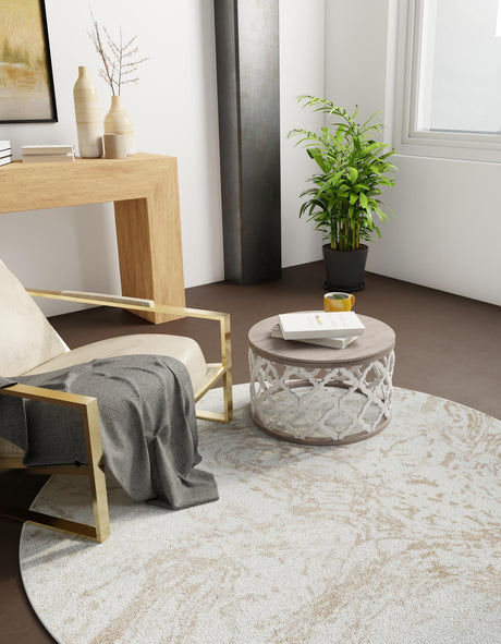 Ivory 7' 10 x 7' 10 Laguna Round Area Rug 100% Polypropylene Modern Contemporary Carpet for Bedrooms, Living Room, Dining, Office for Sale at Rug Engine