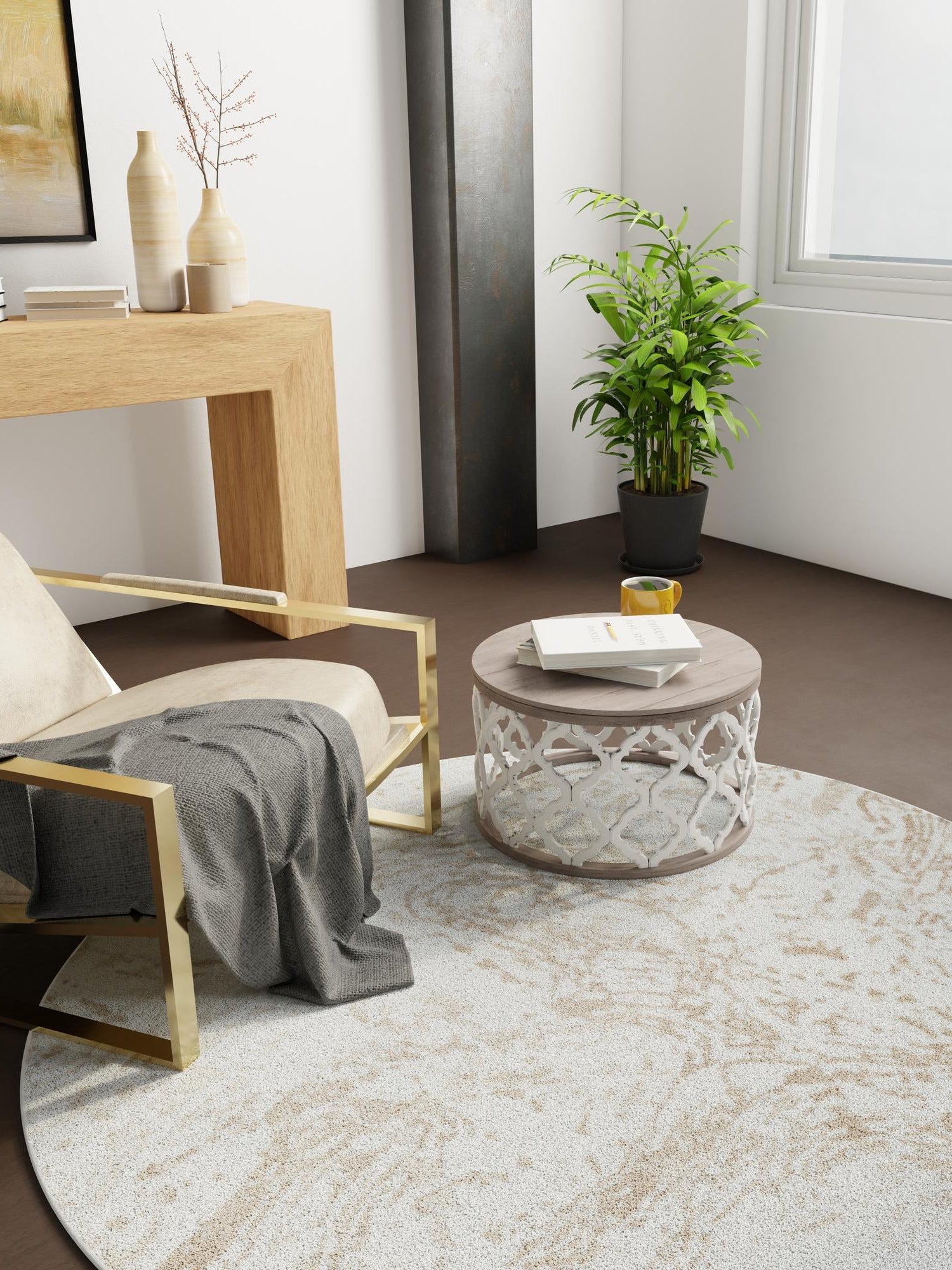 Ivory 3' 1 x 3' 1 Laguna Round Area Rug 100% Polypropylene Modern Contemporary Carpet for Bedrooms, Living Room, Dining, Office for Sale at Rug Engine