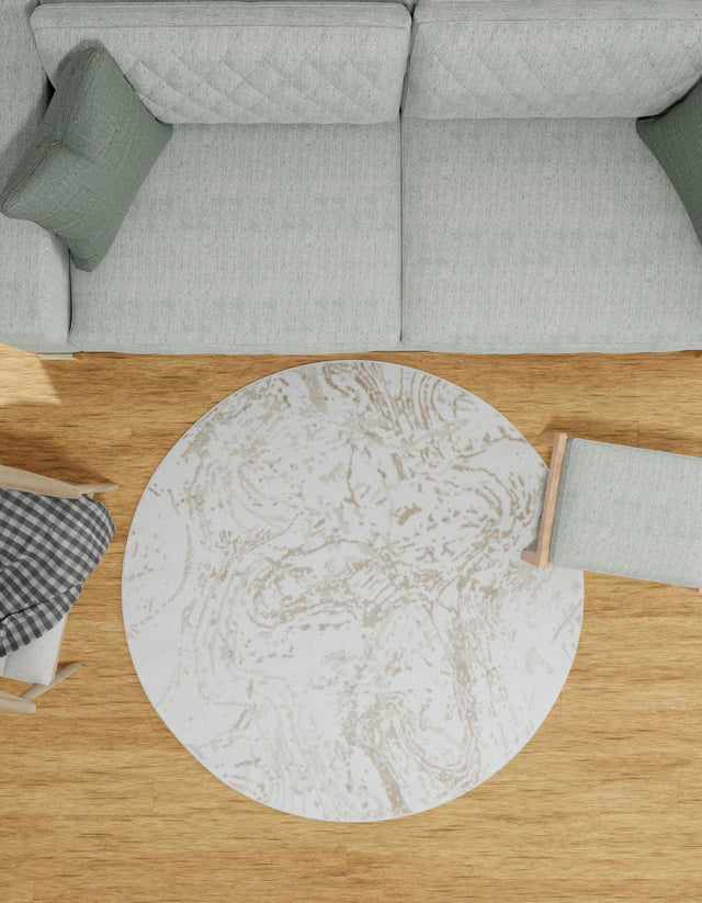 Ivory 7' 10 x 7' 10 Laguna Round Area Rug 100% Polypropylene Modern Contemporary Carpet for Bedrooms, Living Room, Dining, Office for Sale at Rug Engine