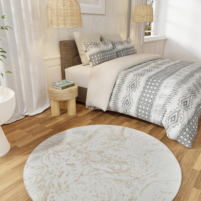 Ivory 7' 10 x 7' 10 Laguna Round Area Rug 100% Polypropylene Modern Contemporary Carpet for Bedrooms, Living Room, Dining, Office for Sale at Rug Engine