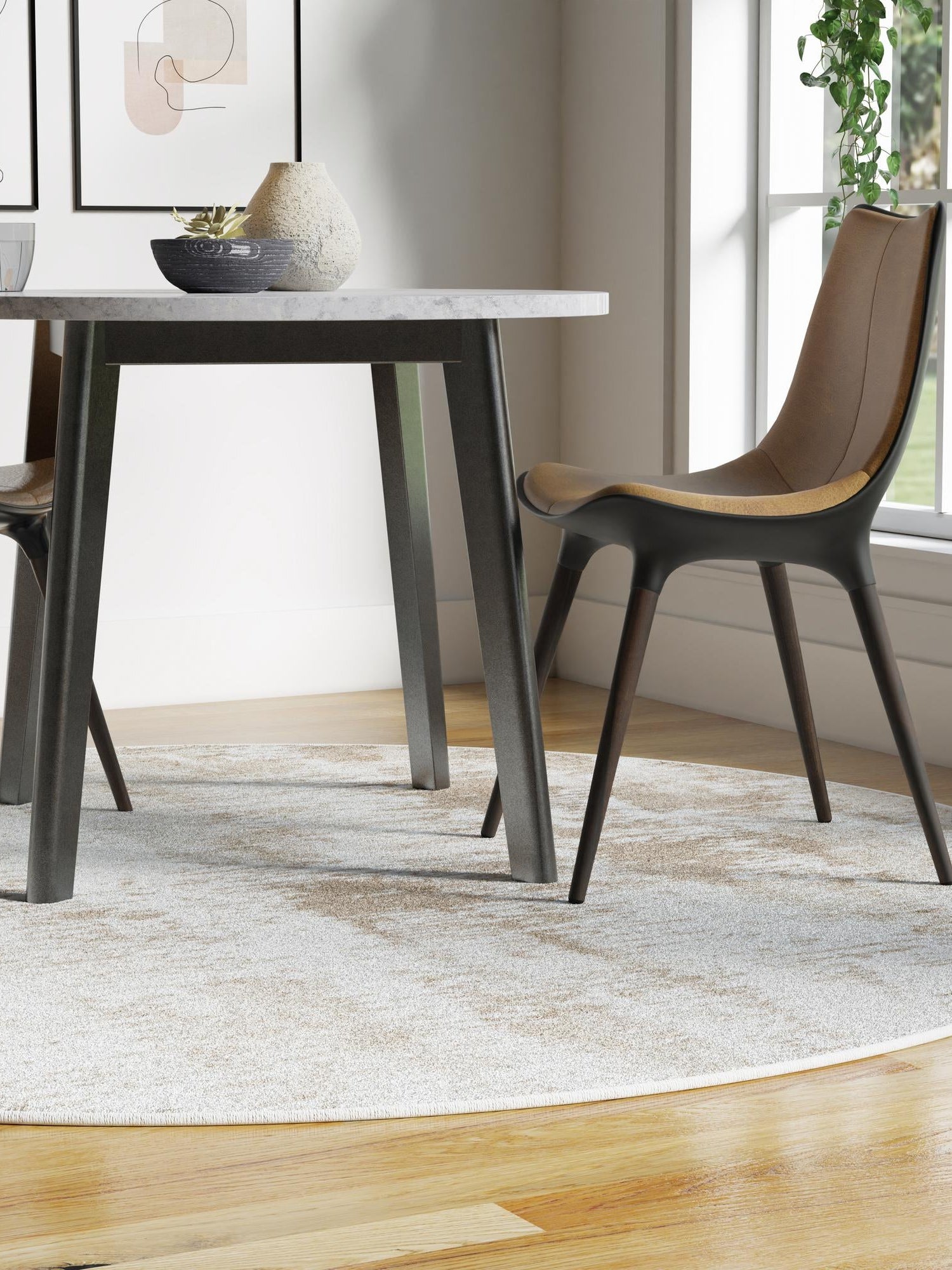 Ivory 5' 3 x 5' 3 Laguna Round Area Rug 100% Polypropylene Modern Contemporary Carpet for Bedrooms, Living Room, Dining, Office for Sale at Rug Engine