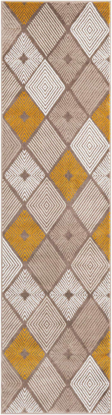 Ivory and Yellow 2' 7 x 10' Laguna Runner Area Rug 100% Polypropylene Modern Contemporary Carpet for Bedrooms, Living Room, Dining, Office for Sale at Rug Engine