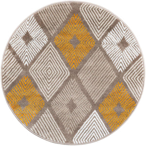 Ivory and Yellow 3' 1 x 3' 1 Laguna Round Area Rug 100% Polypropylene Modern Contemporary Carpet for Bedrooms, Living Room, Dining, Office for Sale at Rug Engine