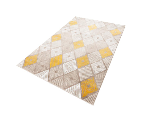 Ivory and Yellow 5' 3 x 8' Laguna Rectangle Area Rug 100% Polypropylene Modern Contemporary Carpet for Bedrooms, Living Room, Dining, Office for Sale at Rug Engine