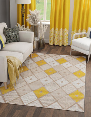 Ivory and Yellow 6' 1 x 9' Laguna Rectangle Area Rug 100% Polypropylene Modern Contemporary Carpet for Bedrooms, Living Room, Dining, Office for Sale at Rug Engine
