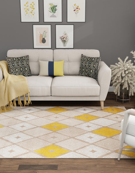 Ivory and Yellow 2' x 3' 1 Laguna Rectangle Area Rug 100% Polypropylene Modern Contemporary Carpet for Bedrooms, Living Room, Dining, Office for Sale at Rug Engine