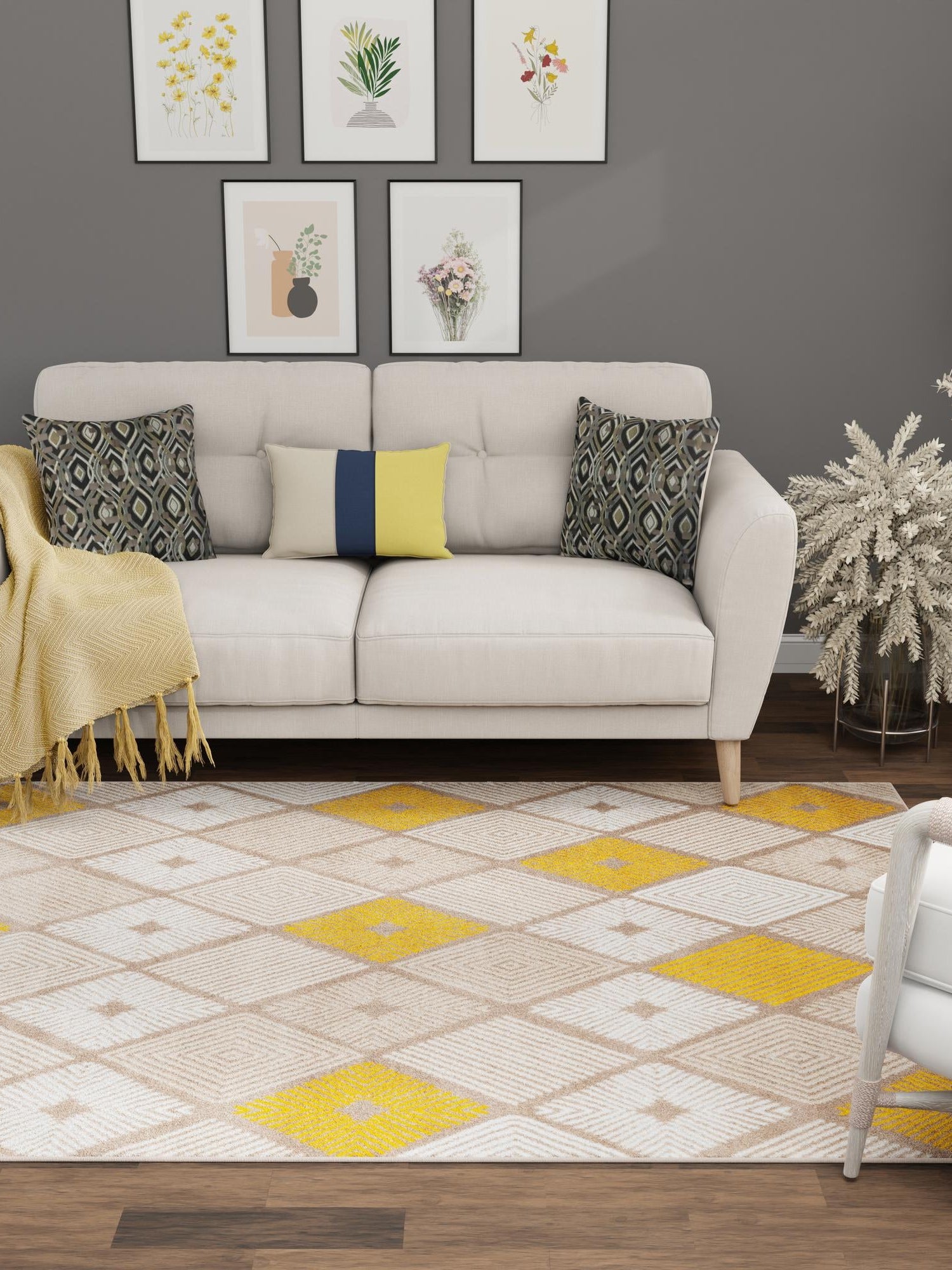 Ivory and Yellow 3' 1 x 5' 3 Laguna Rectangle Area Rug 100% Polypropylene Modern Contemporary Carpet for Bedrooms, Living Room, Dining, Office for Sale at Rug Engine