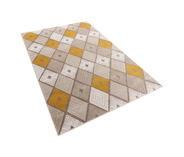Ivory and Yellow 5' 3 x 8' Laguna Rectangle Area Rug 100% Polypropylene Modern Contemporary Carpet for Bedrooms, Living Room, Dining, Office for Sale at Rug Engine