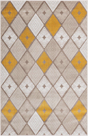 Ivory and Yellow 5' 3 x 8' Laguna Rectangle Area Rug 100% Polypropylene Modern Contemporary Carpet for Bedrooms, Living Room, Dining, Office for Sale at Rug Engine