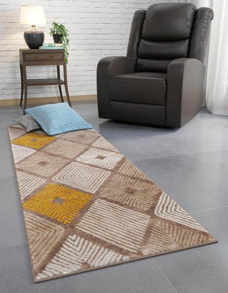 Ivory and Yellow 2' 7 x 8' Laguna Runner Area Rug 100% Polypropylene Modern Contemporary Carpet for Bedrooms, Living Room, Dining, Office for Sale at Rug Engine